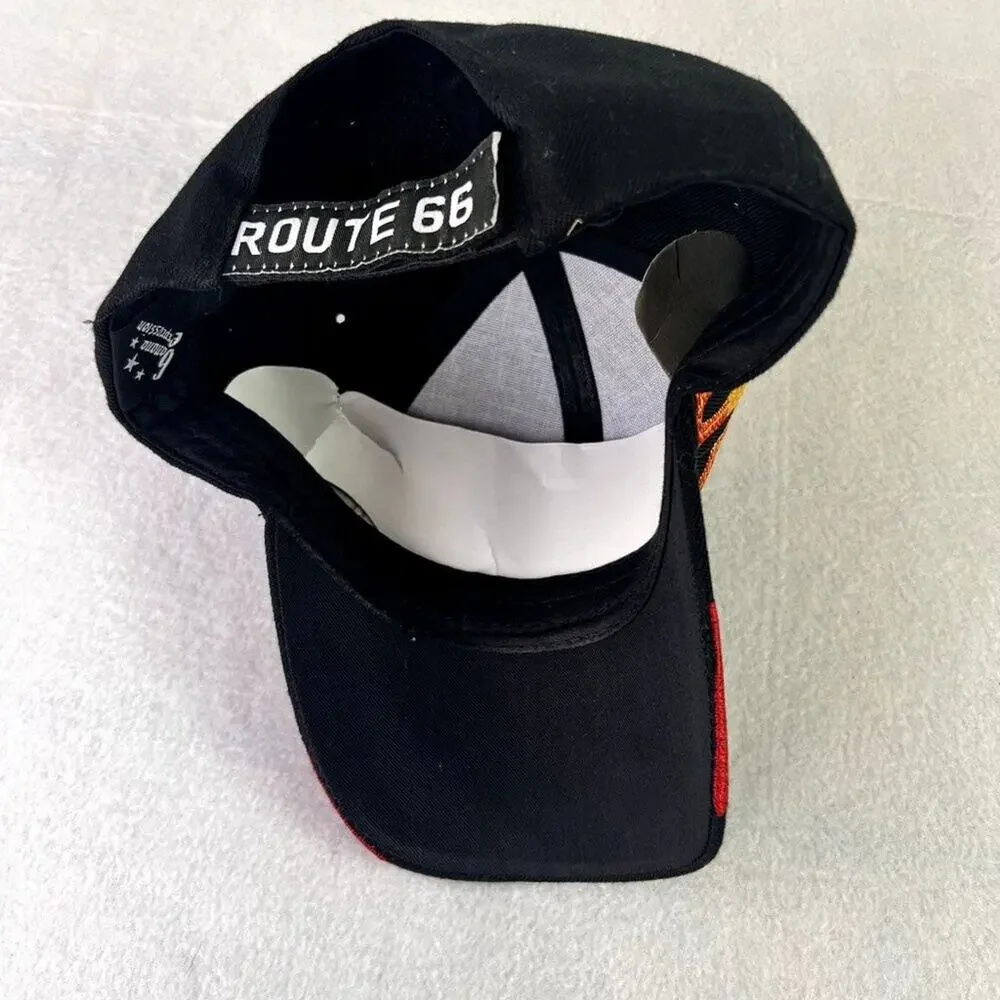 Banona Expressions Route US 66 Mens  ball Cap Black Red Flames Preowned